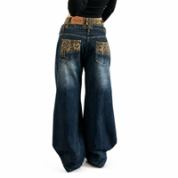 Jeans personnalisés pour femmes, style Y2K, patchwork léopard, taille basse, coupe large, denim vintage délavé, avec détails rivets et œillets