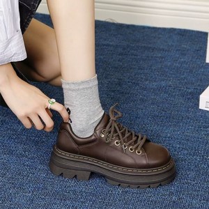 Lace-up Large Size Thick Leather Shoes Winter New Arrival British Style for Women Round Toe Retro Single Shoes - Product Image 3