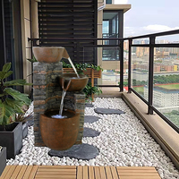 Fuente de Agua Decorativa de Resina de Diseño Creativo de 40 cm de Alto con Cascada, para Interiores/Exteriores, con Luz LED para Adornos de Jardín