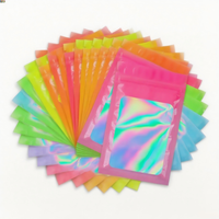 Pochette plate en Mylar personnalisée avec logo imprimé en gravure, résistante à l'humidité, transparente sur une face, auto-scellante, holographique, pour cosmétiques
