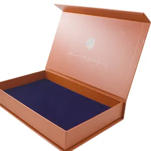 Cajas de Regalo de joyería magnéticas con forma de libro de papel de lujo, con logotipo personalizado impreso, con relleno de terciopelo