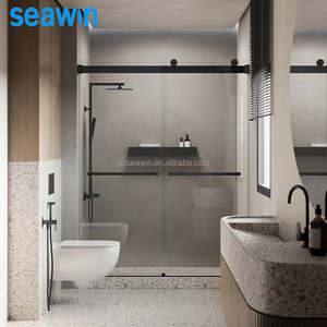 Modern Rectangle Frameless Glass <strong>Shower</strong> Door <strong>Sliding</strong> Brushed Stainless Steel Tube <strong>Rail</strong> 8mm Coated Tempered Glass Bathroom Hotel - Product Image 1