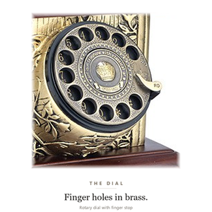 Téléphone rotatif vintage antique, corps en laiton rouge foncé, base en bois, téléphone filaire avec cordon enroulé - Product Image 5