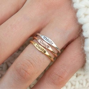 Dropshipping Custom <b>Name</b> <b>Ring</b> Silver Rose Gold Yellow Gold Engraved Heart Paw Print Plain Band Unisex Wear Jewelry Gift - Product Image 3