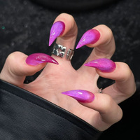 Faux Ongles Stiletto Pointus Violet Effet Gelée Style Fée, Couleur Unie, Effet Griffe de Dragon, pour Salon Professionnel
