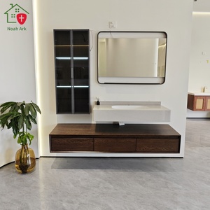 Ensemble de meuble-lavabo de salle de bain moderne en contreplaqué certifié CE, avec miroir intelligent mural, résistant à l'eau, écologique, durable, avec vasque en céramique - Product Image 5