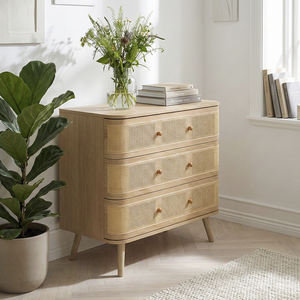 Cómoda <span class=keywords><strong>de</strong></span> Ratán <span class=keywords><strong>de</strong></span> 3 Cajones con Diseño <span class=keywords><strong>de</strong></span> Perfil Curvo, Mueble <span class=keywords><strong>de</strong></span> Almacenamiento con Acabado <span class=keywords><strong>de</strong></span> Veta <span class=keywords><strong>de</strong></span> Madera para Dormitorio, Sala <span class=keywords><strong>de</strong></span> Estar o Entrada - Product Image 2