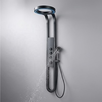 Ensemble de douche moderne noir avec pommeau pluie, panneau mural en acier inoxydable à cascade avec jet de massage et mitigeur monotrou