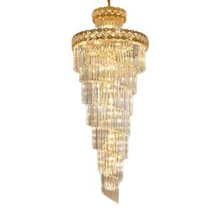 Style nordique grande suspension villa hall hôtel moderne luxe escalier en colimaçon long lustre en or - Product Image 6