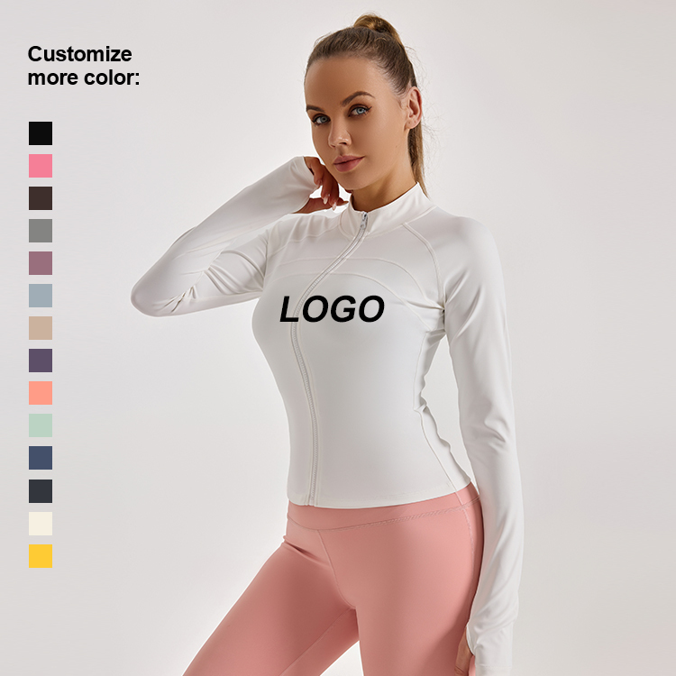 JYMW085 Custom Logo Women Training Zipper Quick-drying Outwork Sports Wear Long Sleeve Jacket Tight Running Yoga Fitness Top