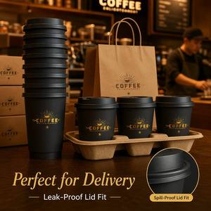 แก้วกาแฟกระดาษแบบใช้แล้วทิ้งสุดหรู ขนาด 8-22 ออนซ์ พร้อมลายพิมพ์ฟอยล์ทอง ผนังสองชั้น กระดาษสัมผัสพิเศษ พร้อมฝาปิด - Product Image 5