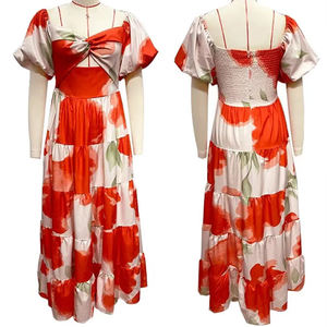 Nouvelle Robe de Soirée Maxi Lavable à Manches Courtes Imprimé Floral, Élégante et Décontractée, Style Français, Dos Nu, Épaule Dénudée, Haute Qualité, pour l'Été - Product Image 2