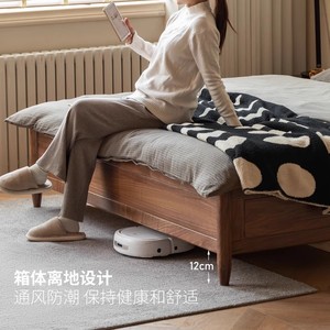 Lit en Bois Massif 1,8 m avec Rangement, Lit Double en Noyer Noir Américain, Rangement Flottant pour Petits Appartements - Product Image 4