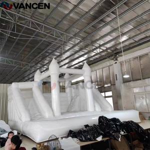 قلعة نطاطة قابلة للنفخ من كلوريد البولي فينيل بحجم كبير من الدرجة التجارية ، منزل ترتد أبيض مزدوج الشريحة مع حفرة كرة للأطفال - Product Image 2