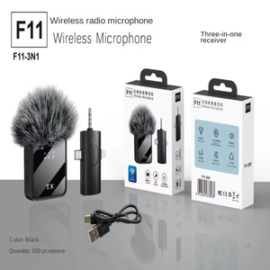 Microphone sans fil F11-2 à succès – Connecteur 3-en-1 mains libres pour reportage – <span class=keywords><strong>Micro</strong></span>-cravate sans fil pour téléphone portable - Product Image 3