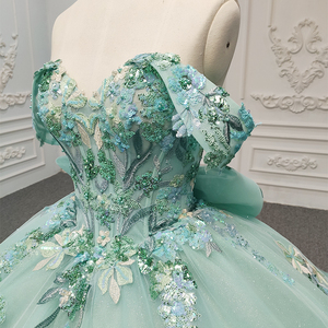 9916-1 Robe de soirée verte à appliques, design tendance, dos nu, pour femmes, pour banquets - Product Image 3
