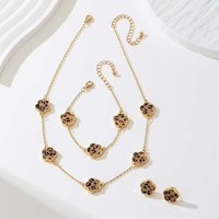 YWJW 1 Set de Joyería de Moda Europea y Americana, Chapado en Oro, Aleación, Trébol de Cinco Hojas, Pulsera, Collar y Pendientes para Mujer