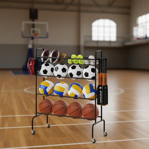 Db Wholesale 4 Layer <b>Rolling</b> Basketball <b>Rack</b> Metal Storage Organizer With Wheels For Sports Equipment Multi Color D0100HAD8UU - Product Image 2