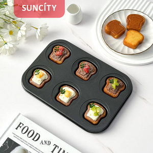 Suncity 6-Cavity Toast Cake Mold Black Nonstick Baking Pan For Oven Use - Product Image 1
