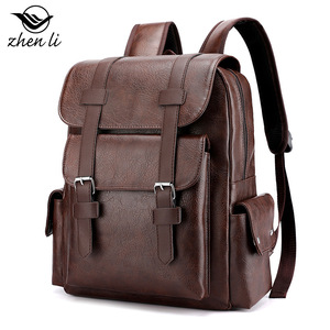 Sac à dos en cuir PU souple Zhen Li 20-39L avec compartiment pour ordinateur, sac de voyage unisexe pour étudiants - Product Image 1
