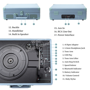 Thiết kế cổ điển xách tay retro Vinyl bàn xoay với loa bluetooth - Product Image 6