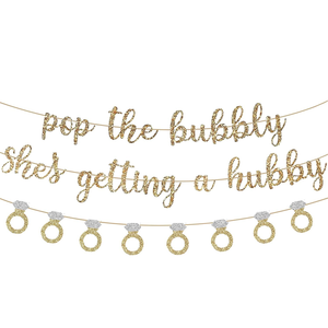 Banderola Divertida para Despedida de Soltera con Anillo de Diamantes y Guirnalda para Fiesta de Novia, 'Pop the Bubbly She's Getting a Hubby' - Product Image 1