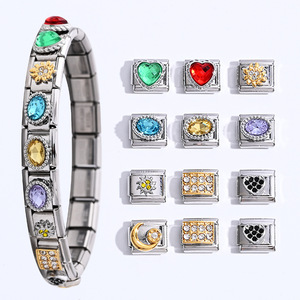 DIY Modular Bracelet Set With Heart Sun Moon Charms Crystal Rhinestone Stainless Steel Unisex Gift Jewelry - Product Image 1