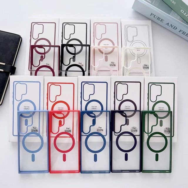 Wireless Charging Clear Shockproof Case for Samsung Galaxy S24 23 Ultra Plus Colorful Matte Edge Bumper Cover Magnetic Protector