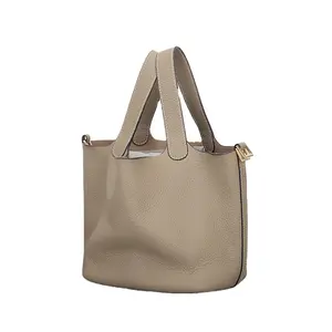 2022 new Vegetable basket bucket bag head leather handbag leisure bag Togo leather hand carry large capacity women's bag