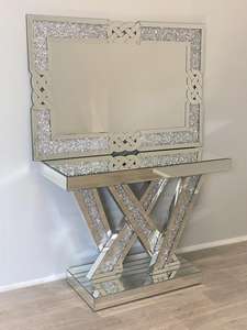 Table <span class=keywords><strong>console</strong></span> moderne argent diamant écrasé avec miroir comme table <span class=keywords><strong>d</strong></span>'<span class=keywords><strong>entrée</strong></span> ou de couloir pour le salon - Product Image 4