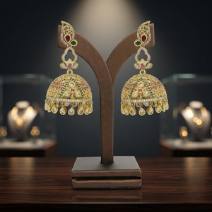 Elegant AD Gold Plated Jumki Earrings Luxury Artificial Trendy Fashion Jewelry for Party Traditional AD Jumki Jewelry Export - Product Image 2