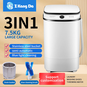 Z Kang Da 3In1 Mini Washer 7.5Kg Semi Automatic With Blue Light Cleaning For Laundry Shoes Water <b>Throwing</b> - Product Image 1