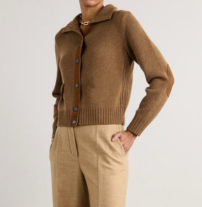 Suéter de <span class=keywords><strong>mujer</strong></span> de talla grande de diseñador personalizado 2025 suéter de punto de Cachemira pantalones cortos longitud botones arriba cuello simulado cárdigan grueso marrón - Product Image 5