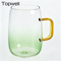 Tasse en verre borosilicate TOPWELL 300 ml avec poignée colorée et style peint par pulvérisation, résistante à la chaleur, compatible micro-ondes et lave-vaisselle