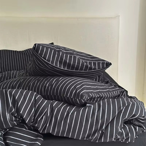 Set di biancheria da letto 100 _ cotone semplice copripiumino a righe nere Set singolo Full Double Queen King Nordic copriletto lenzuolo federa - Product Image 3