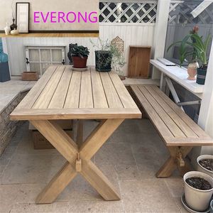Outdoor Solid Wood Multi-Person <strong>Dining</strong> <strong>Table</strong> Myanmar <strong>Teak</strong> for Hotel Courtyard Villa Terrace &amp; Garden Outdoor Open-Air Homestay - Product Image 3