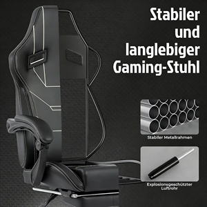 Nueva Silla de Juego Ergonómica con Respaldo Alto, Silla Ejecutiva RGB, Cuero Sintético, Tela de Masaje, Función Giratoria, para Oficina - Product Image 3