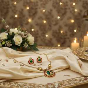 Ready to Sale <b>Gold</b> Plated Alloy Studded Handcrafted Enamelled Zircon Wedding Jewellery <b>Set</b> with Fashionable Style - Product Image 3