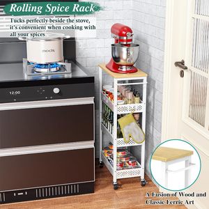 CF 9.1 Inch Ultra Slim Narrow Gap Metal <strong>Wood</strong> 4 Tier Mobile Kitchen Pantry <strong>Shelving</strong> Utility Rolling <strong>Storage</strong> Cart for Bathroom - Product Image 5