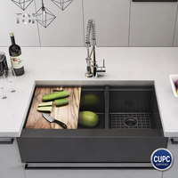 Évier de cuisine double cuve en acier inoxydable 16 gauge, design moderne, fait main, style ferme, à encastrer, surface brossée