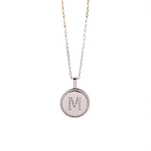 Collana con Ciondolo a Forma di Lettera M con Diamante Marca Z, Catena da 2Cm, Tono Argento e Oro, Acciaio Ref45598 - Product Image 2