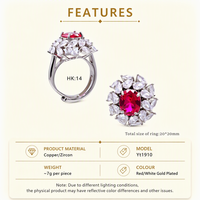Bague en grappe de fleurs en zircon rouge plaqué or blanc sur cuivre, bijou de déclaration pour femme, idéale pour les soirées et banquets