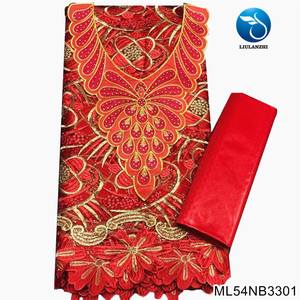 Belle dentelle noire et tissu <span class=keywords><strong>Bazin</strong></span> broderie col dentelle <span class=keywords><strong>couture</strong></span> Afriacn <span class=keywords><strong>Bazin</strong></span> 2.5 mètres chaque ML54NB33 - Product Image 5