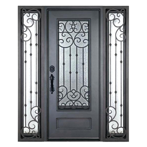 Prix usine portes d'entrée principales en métal de luxe extérieur simple porte d'entrée avant en <span class=keywords><strong>fer</strong></span> <span class=keywords><strong>forgé</strong></span> avec fenêtre d'ouverture en verre - Product Image 4