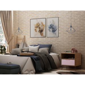 Mesita de noche rosa con marco de madera y patas de metal para almacenamiento en el dormitorio - Product Image 2