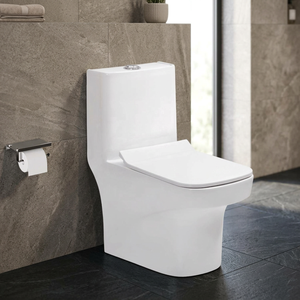 WC monobloc Specto Black Gold Ceramic à double chasse et autonettoyant, à poser au sol, pour villa - Product Image 1