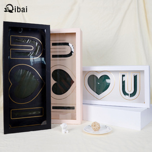 Qibai mẹ Hộp hoa hình chữ nhật hộp hoa Bảo quản hộp ngày của mẹ với cửa sổ nhựa PVC tôi yêu bạn hoa hồng - Product Image 3