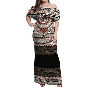 Fiji, vestidos largos con hombros descubiertos, Fijian <span class=keywords><strong>Masi</strong></span> Tapa, patrón cómodo, vestido <span class=keywords><strong>Sexy</strong></span>, envío directo, falda de noche con volantes para banquete, MOQ bajo - Product Image 3