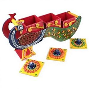 Boîte décorative en bois Art Déco Peacock Heritage avec design amovible pour les cadeaux de Diwali et de retraite - Product Image 1