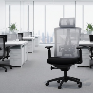 Chaise de bureau ergonomique entièrement en mesh, hauteur réglable, design respirant, style moderne, base en aluminium, accoudoirs réglables - Product Image 1